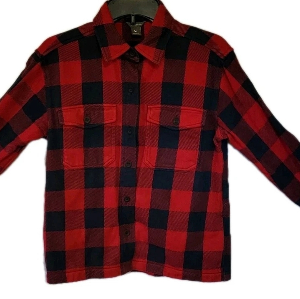 ****Eddie Bauer 2 Pocket Boyfriend Fit Heavy Shirt Red & Blue Plaid Size Large